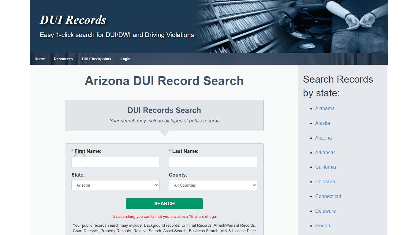 Arizona AZ | DUI Records Search